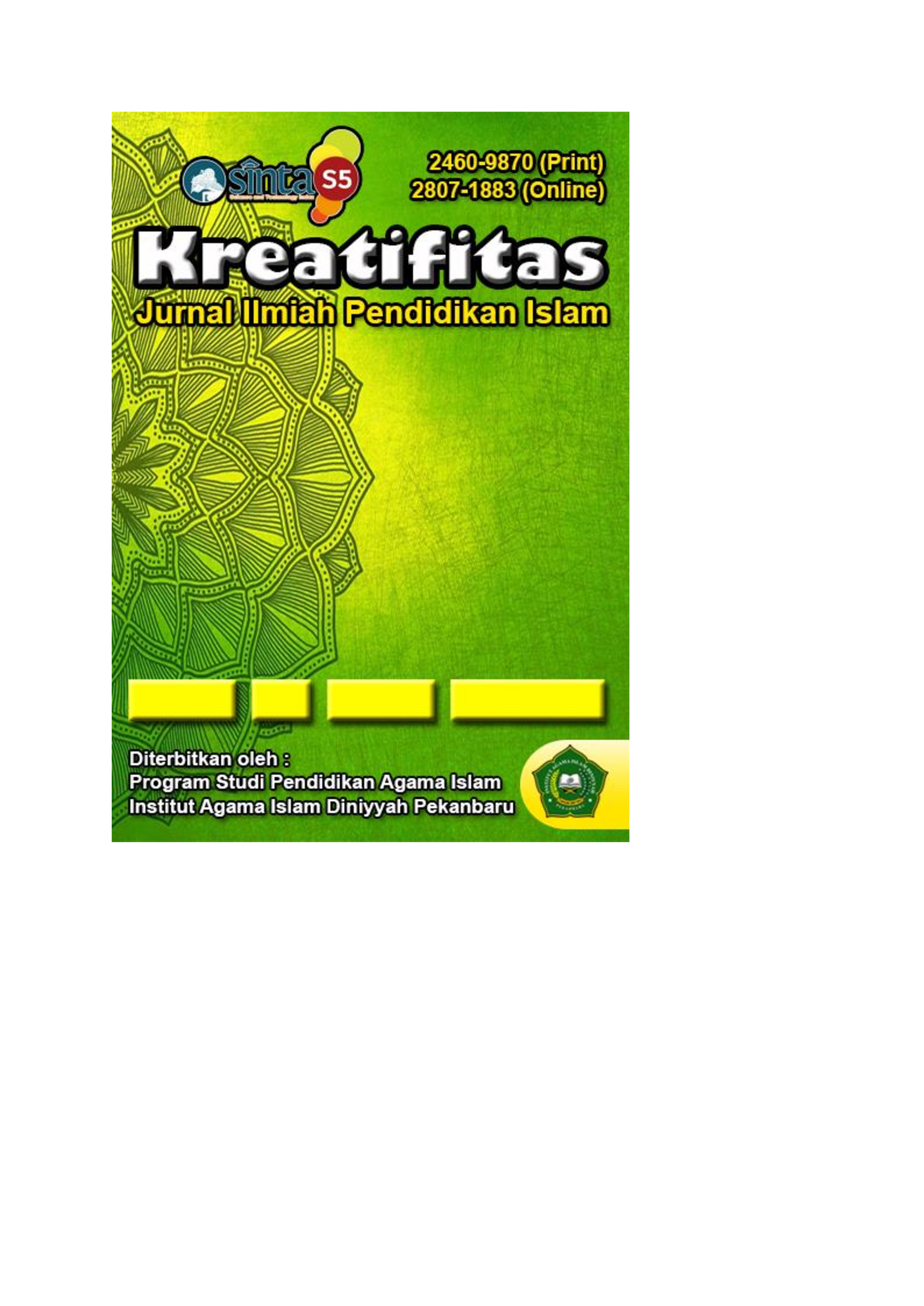 					View Vol. 15 No. 1 (2026): Kreatifitas: Jurnal Ilmiah Pendidikan Islam 
				